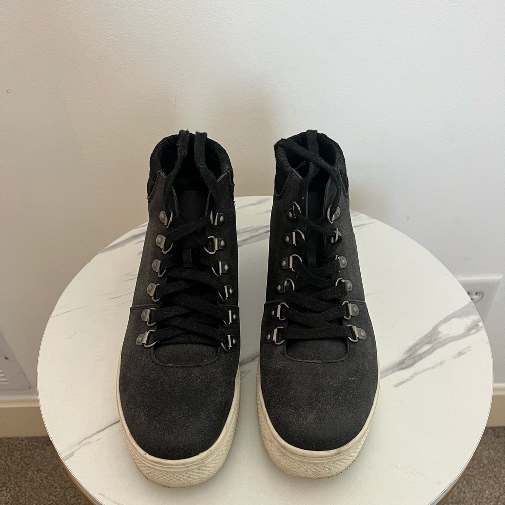 Black High-Top Sneakers with White Soles